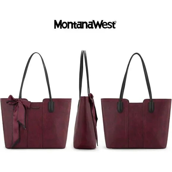 Women Dahila Red Imported Vegan Leather Top Handle Polyester Lining Tote Bag - Picture 2 of 4